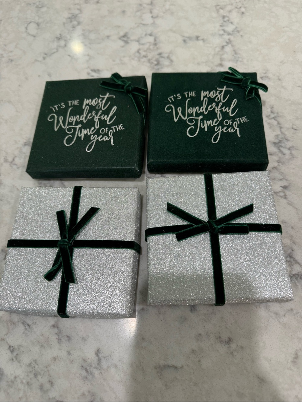 Holiday Gift Boxes – Green & Silver Decorative Boxes NWOT